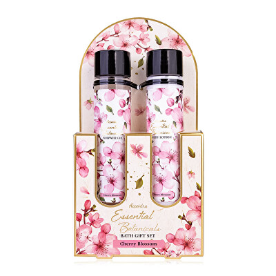 Accentra - Accentra kúpeľový set skúmavky ESSENTIAL BOTANICS čerešňový kvet v darčekovej krabičke, gél sprchový 60ml, mlieko telové 60ml
