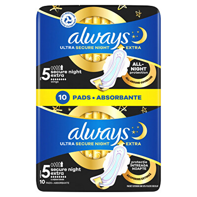 Always - Noční hygienické vložky Ultra Secure Night Extra Protection S5 10 ks