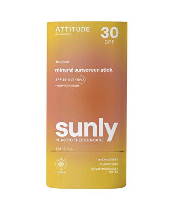 Attitude - Minerální ochranná tyčinka na tělo Tropical SPF 30 Sunly (Mineral Sunscreen Stick) 60 g