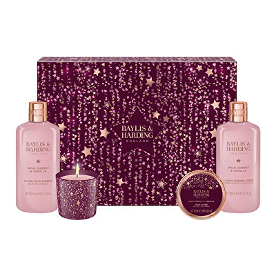 Baylis & Harding - Dárková sada péče o tělo se svíčkou Wild Cherry & Vanilla 4 ks