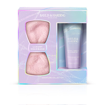 Baylis & Harding - Dárková sada tělového mýdla a kosmetické čelenky Jojoba, Vanilka & Mandlový olej 2 ks
