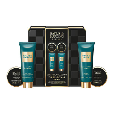 Baylis & Harding - Dárková sada v plechové dóze Black Pepper & Ginseng 4 ks