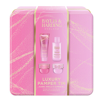Baylis & Harding - Dárková sada v plechové dóze Jojoba, Vanilla & Almond Oil 4 ks