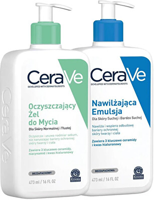 CeraVe - 2. JAKOST -  Sada čisticí mycí gel a hydratační emulze 2 x 473 ml