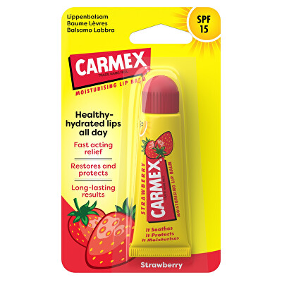Carmex - Hydratační balzám na rty SPF 15 Jahoda Lip Balm 10 g
