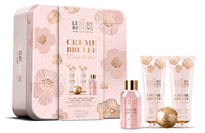 The Luxury Bathing Company - Dárková sada péče o tělo v plechové dóze Creme brulée, Pomerančový květ & Vanilka 4 ks