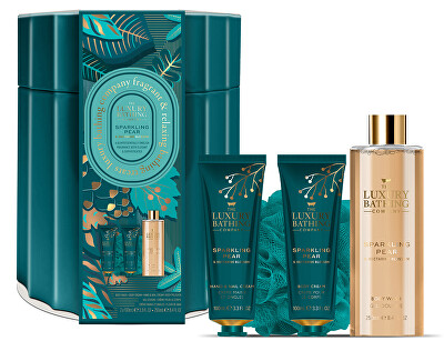 The Luxury Bathing Company - Dárková sada péče o tělo v plechové dóze Hruška & Květ nektarinky 4 ks