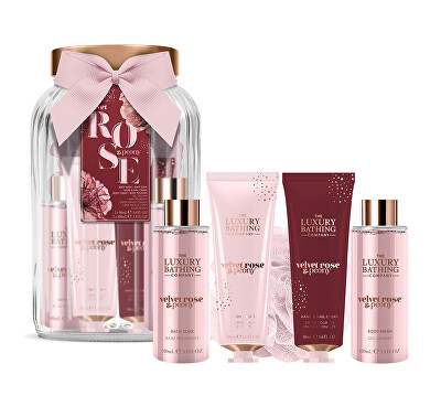 The Luxury Bathing Company - Dárková sada ve skleněné dóze Růže & Pivoňka 5 ks