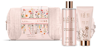 The Luxury Bathing Company - Dárková sada péče o tělo v taštičce Pivoňka, Broskev & Malina 3 ks