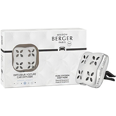 Maison Berger Paris - Dárková sada difuzér do auta Cosy Silver + náplň Cozy Musk