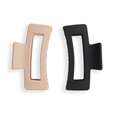 Revolution - Skřipce do vlasů Nude/Black (Rectangle Matte Clip) 2 ks