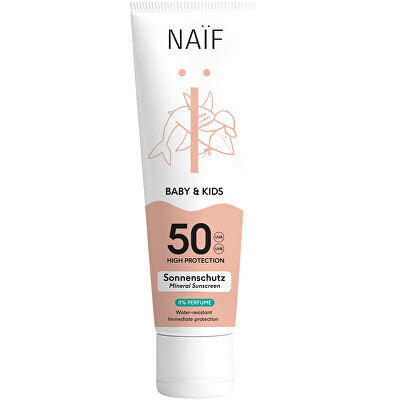 NAÏF - Ochranný krém na opalování pro děti a miminka bez parfemace SPF 50 Baby & Kids (Mineral Sunscreen 0% Parfume) 100 ml