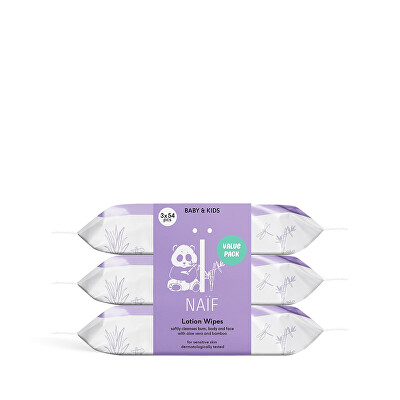 NAÏF - Pečující vlhčené ubrousky s Aloe Vera pro děti a miminka Baby & Kids (Lotion Wipes) 3 x 54 ks