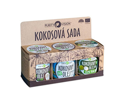 Purity Vision - Kokosová sada (Raw kokosový olej, Panenský kokosový olej, Kokosový olej bez vůně)