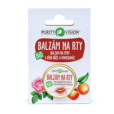 Purity Vision - Pečující BIO balzám na rty s vůní růže a pomeranče 12 ml