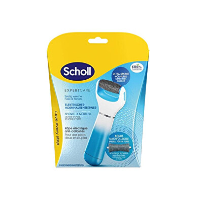 Scholl - Elektrický pilník na chodidla Velvet Smooth a středně drsná rotační hlavice s mořskými minerály
