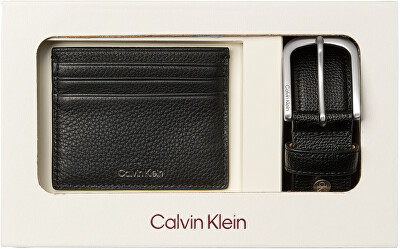 Calvin Klein - Pánská kožená sada - dokladovka a opasek Foil Emboss LV04D0020GUB1