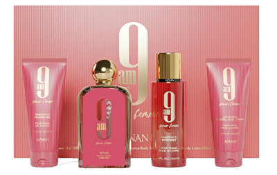 Afnan - 9AM Pour Femme - EDP 100 ml + sprchový gel 100 ml + tělový závoj 150 ml + tělové mléko 100 ml