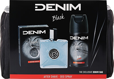 Denim - 2. JAKOST -  Black - voda po holení 100 ml + deodorant ve spreji 150 ml + taštička