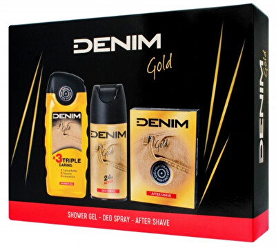 Denim - Gold - voda po holení 100 ml + deodorant ve spreji 150 ml + sprchový gel 250 ml