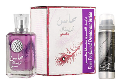 Lattafa - Mahasin Crystal Violet - EDP 100 ml + deodorant ve spreji Najdia 50 ml