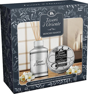 Tesori d'Oriente - White Musk - difuzér s vonnými tyčinkami 250 ml + svíčka 109 g