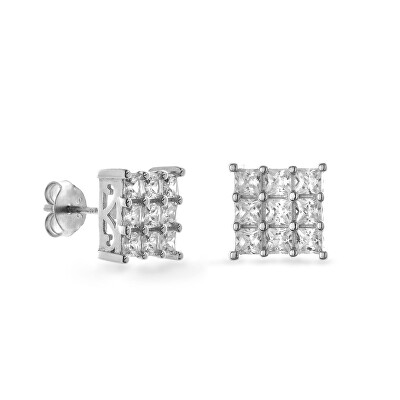 AGAIN Jewelry - Stříbrné čtvercové náušnice s kubickými zirkony AJNS0038