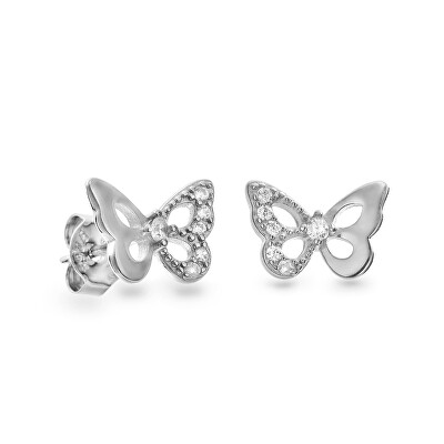 AGAIN Jewelry - Něžné stříbrné náušnice Motýlci se zirkony AJNS0008