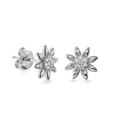AGAIN Jewelry - Stříbrné kytičkové náušnice se zirkony AJNS0006