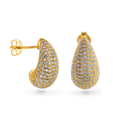 AGAIN Jewelry - Pozlacené náušnice s kubickými zirkony Tear Drop AJNS0060