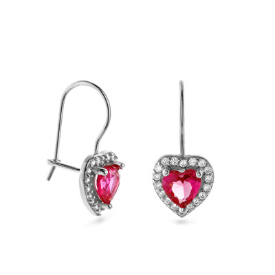 AGAIN Jewelry - Stříbrné visací náušnice Srdíčko se zirkony AJNS0047