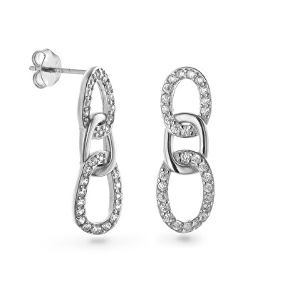 AGAIN Jewelry - Slušivé stříbrné visací náušnice s čirými zirkony AJNS0003