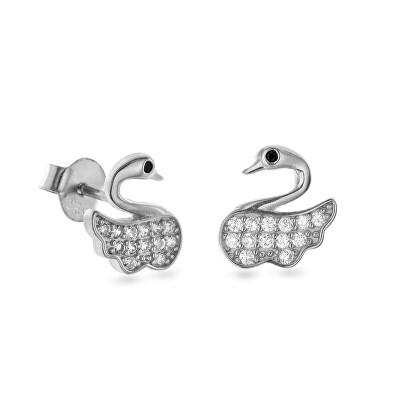 AGAIN Jewelry - Stříbrné peckové náušnice Labuť se zirkony AJNS0025