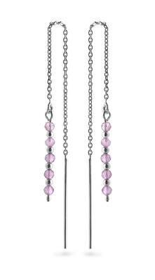 AGAIN Jewelry - Stříbrné řetízkové náušnice s ametystem AJKNS004