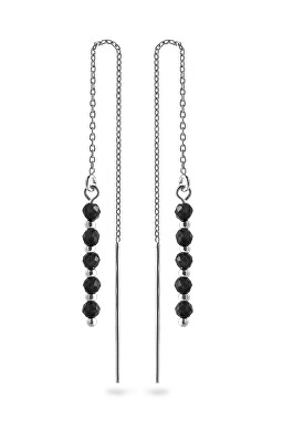 AGAIN Jewelry - Stříbrné řetízkové náušnice s černým spinelem AJKNS008