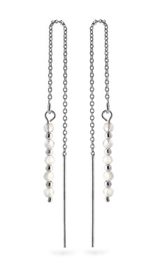 AGAIN Jewelry - Stříbrné řetízkové náušnice s měsíčním kamenem AJKNS003