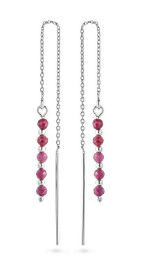 AGAIN Jewelry - Stříbrné řetízkové náušnice s rubínem AJKNS007