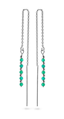 AGAIN Jewelry - Stříbrné řetízkové náušnice se smaragdem AJKNS002