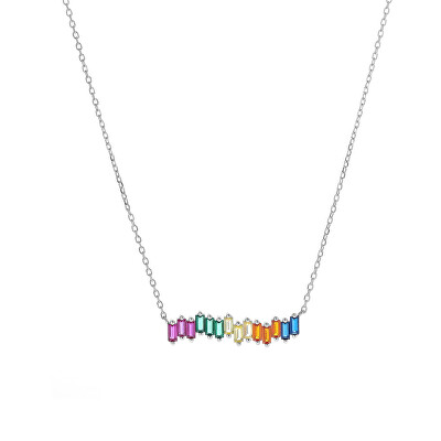 AGAIN Jewelry - Krásný stříbrný náhrdelník s barevnými zirkony AJNA0010