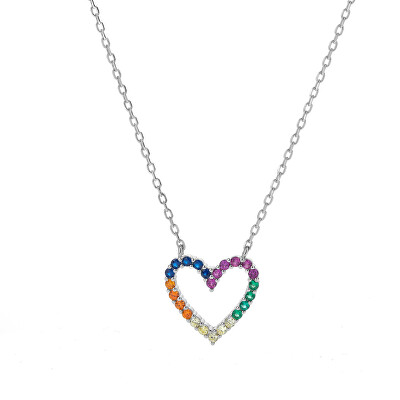 AGAIN Jewelry - Něžný stříbrný náhrdelník Barevné srdce AJNA0025