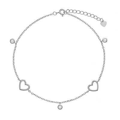 AGAIN Jewelry - Půvabný stříbrný náramek na nohu se srdíčky AJNH0004