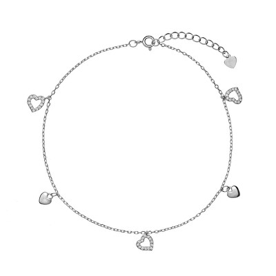 AGAIN Jewelry - Stříbrný náramek na nohu se srdíčky AJNH0007