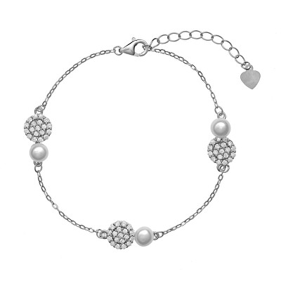 AGAIN Jewelry - Stříbrný náramek se zirkony a perlami AJNR0011
