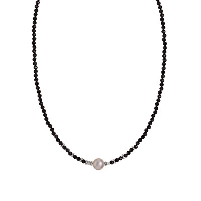 Alisia - Korálkový náhrdelník z černého spinelu s pravou perlou AL4107-Argento-Spinello