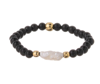 Alisia - Pozlacený korálkový prsten s pravou perlou a achátem AL5258.01.000.D