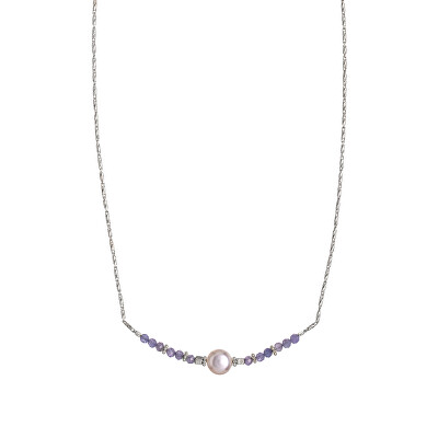Alisia - Stříbrný náhrdelník s korálky tanzanitu a pravou perlou AL4109-Argento-Tanzanite