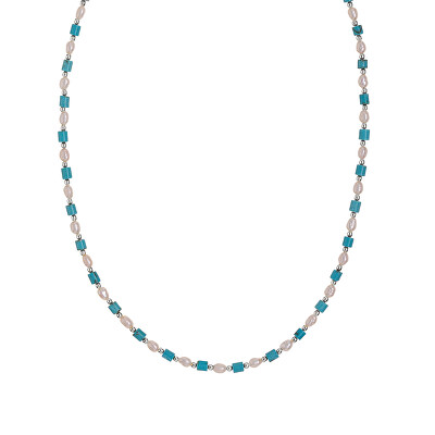 Alisia - Stříbrný náhrdelník s tyrkysem a perlami AL4533-Argento