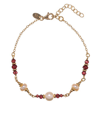 Alisia - Úchvatný pozlacený náramek s pravými perlami a granáty AL5182.01.029