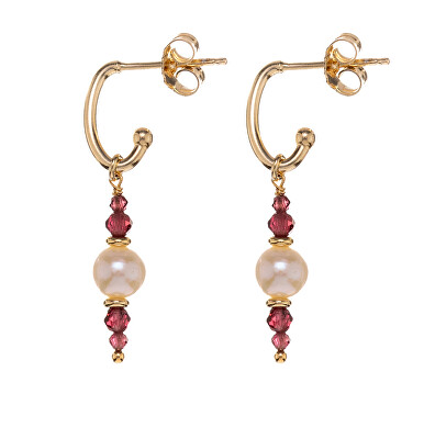 Alisia - Visací pozlacené náušnice s granáty a pravými perlami AL5184.01.029