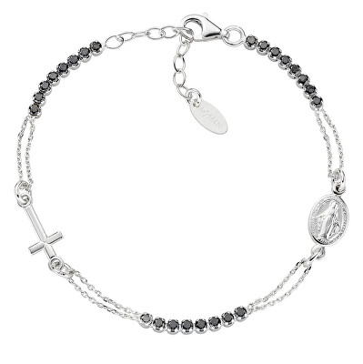 Amen - Slušivý stříbrný náramek s černými zirkony Rosary BRCRMIBNZ3